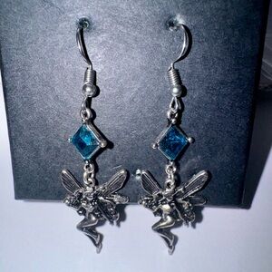 silver fairy earrings w/ blue gem